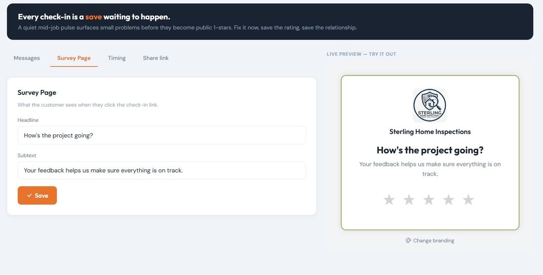 Job Check-Ins editor with star-rating preview